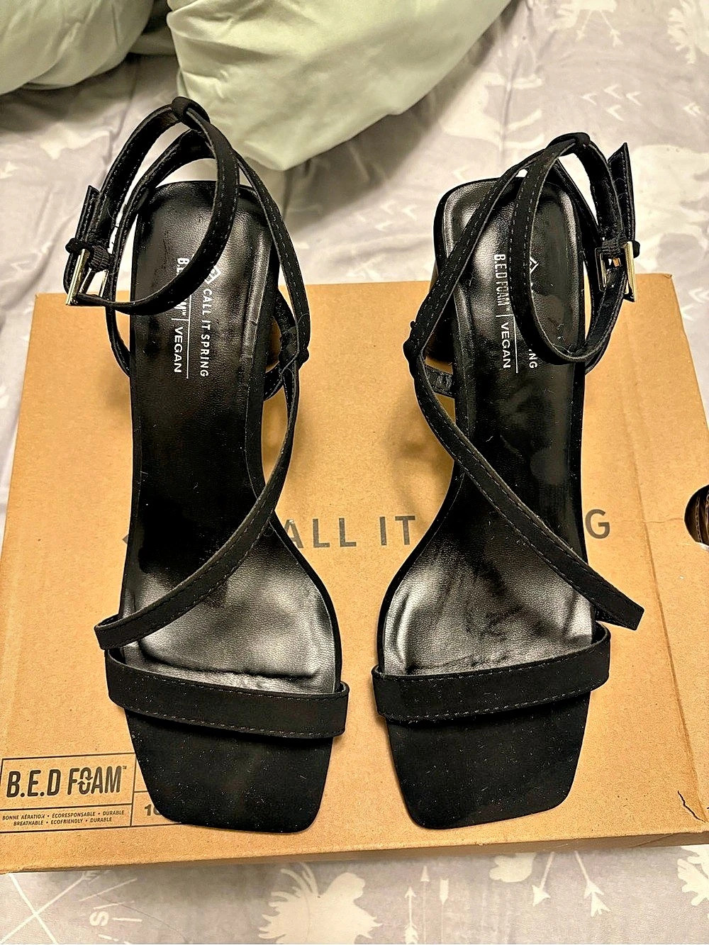 Call It Spring Strappy Black Heels